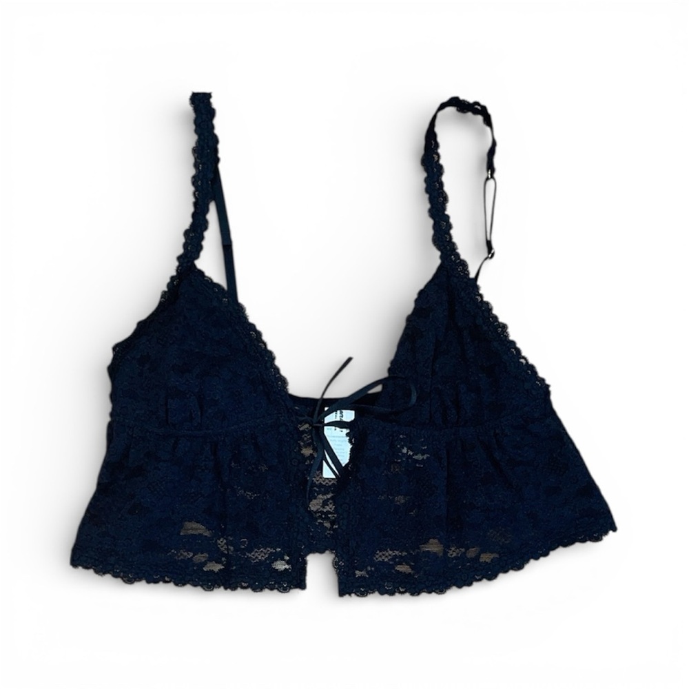 NWT aerie black tie front bralette